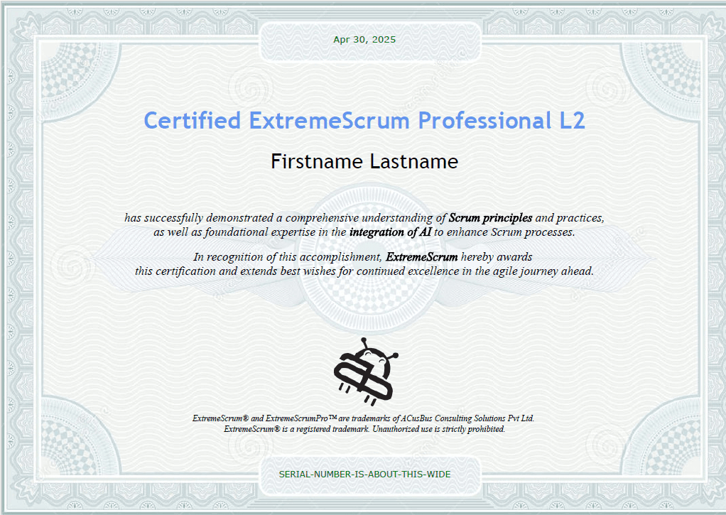 ExtremeScrum Pro L2 Certificate